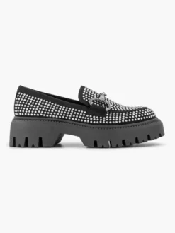 Zwarte Chunky Loafer Steentjes